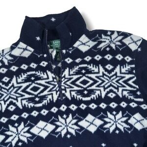 Lauren Ralph Lauren‎ Fleece Aztec Nordic Sweater Quarter Zip Pullover Size PM
